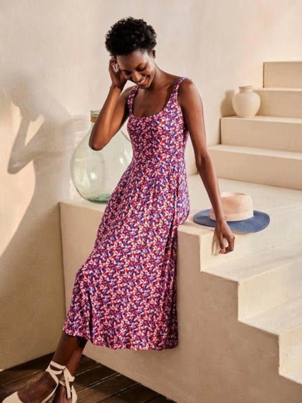 Boden Petronella Jersey Midi Dress Flamingo print
